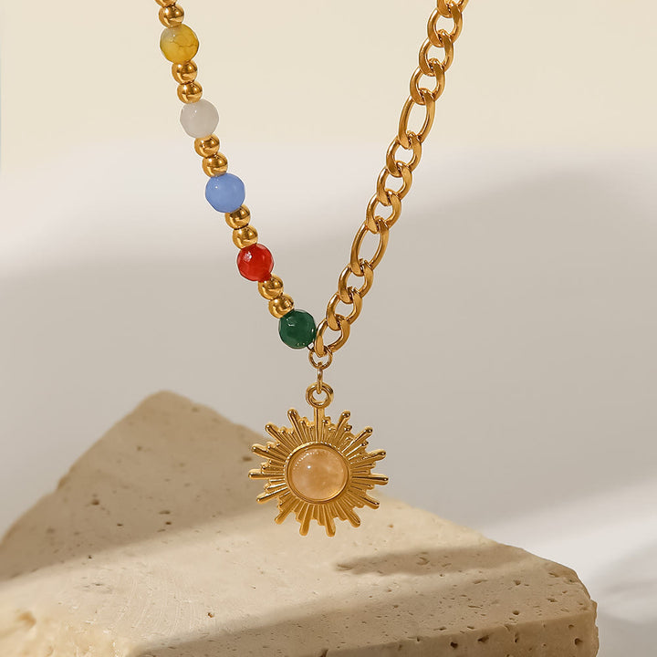 Collier pendentif en forme de soleil en opale Olivenorma