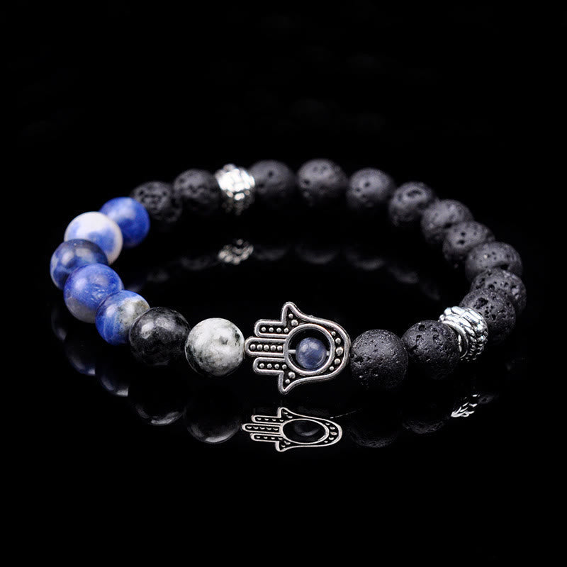 Bracelet pendentif Hamsa en perles de pierre naturelle fait main Olivenorma