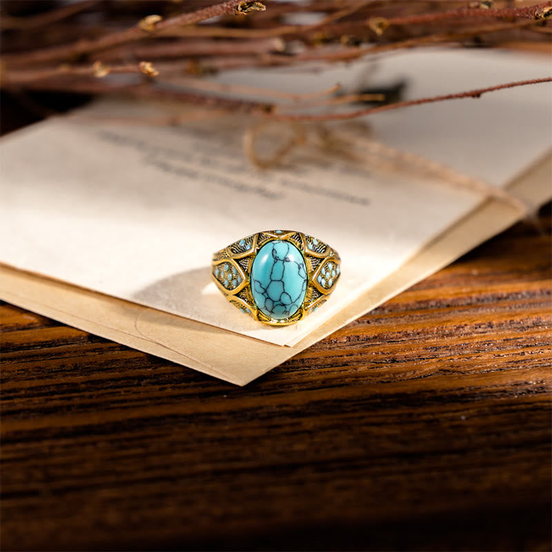 Bague de luxe vintage en turquoise légère Olivenorma