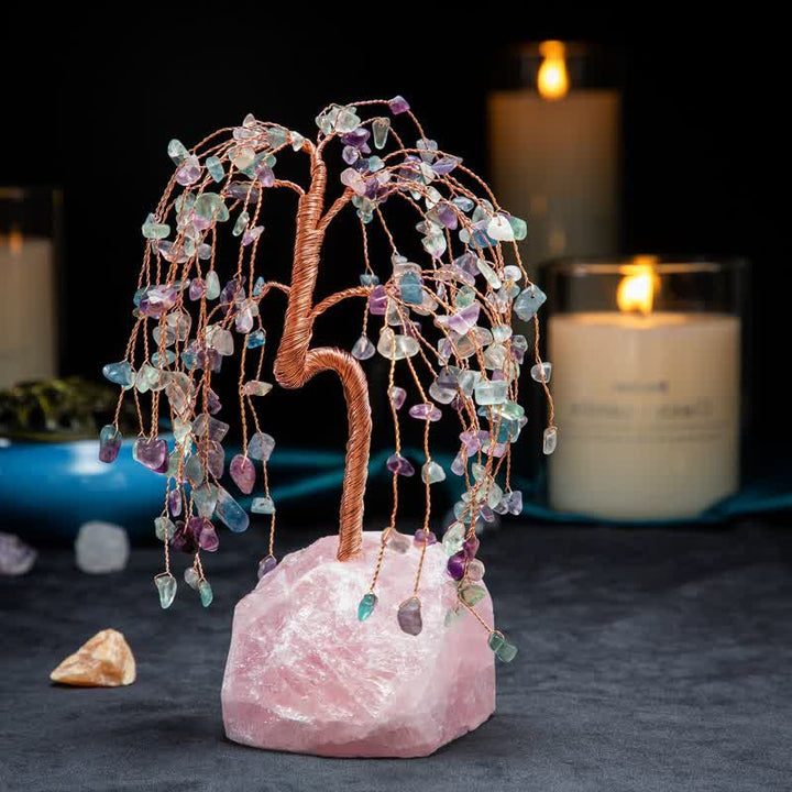 Feuilles de fluorite Olivenorma Base de quartz rose Arbre Feng Shui 