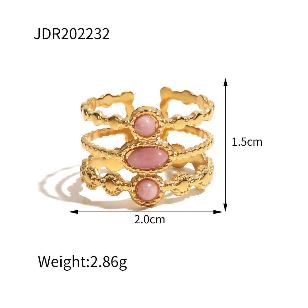 Bague ouverte vintage française à trois canapés avec rhodochrosite Olivenorma 