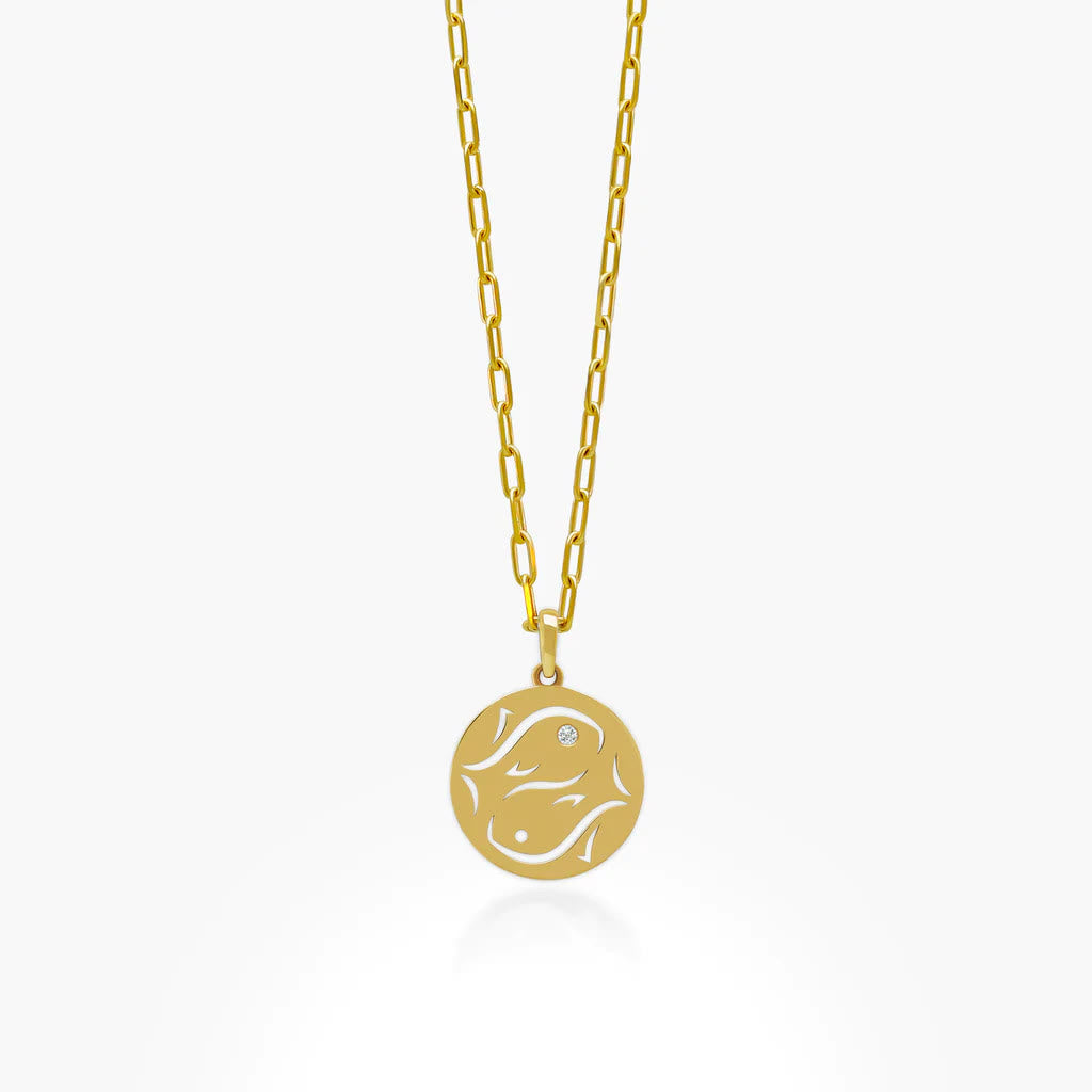 Collier en acier inoxydable avec cercle creux en zircon blanc et signe du zodiaque Olivenorma 