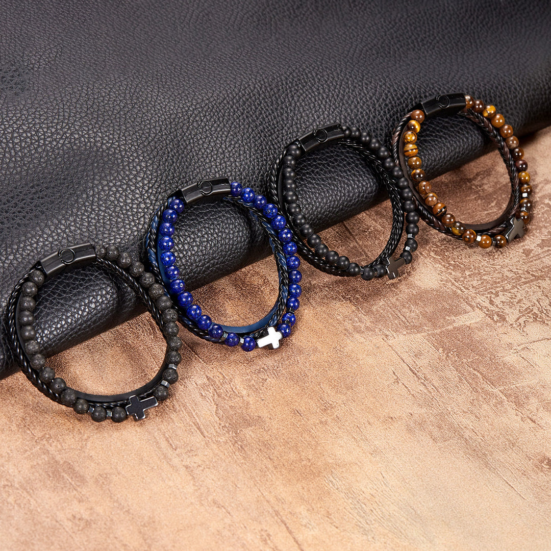 Bracelet en cuir tressé pour homme avec perles en pierre naturelle Olivenorma - image 12