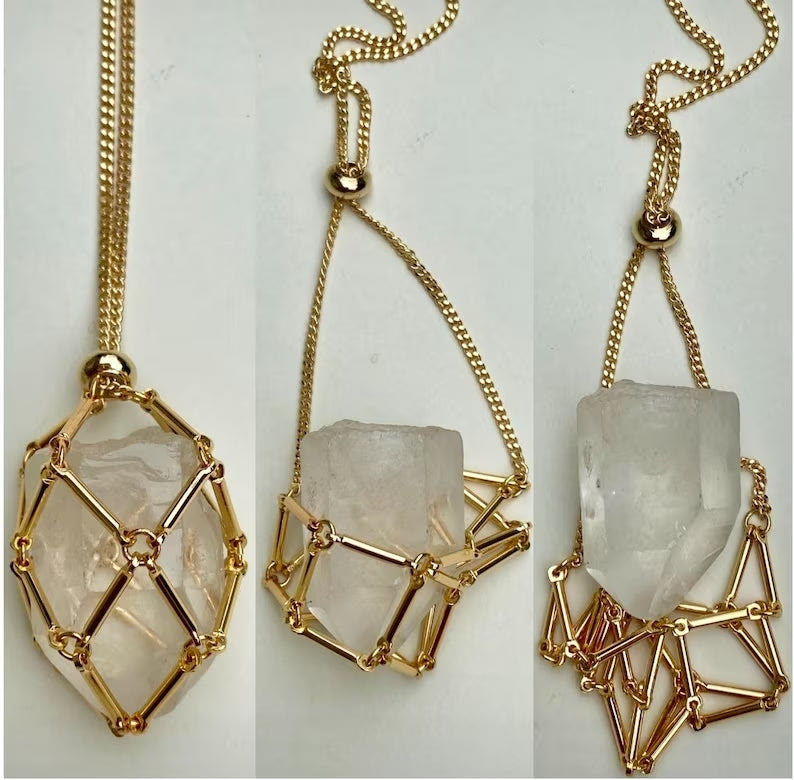 Collier avec pendentif en pierre brute et maille métallique en cristal Olivenorma 