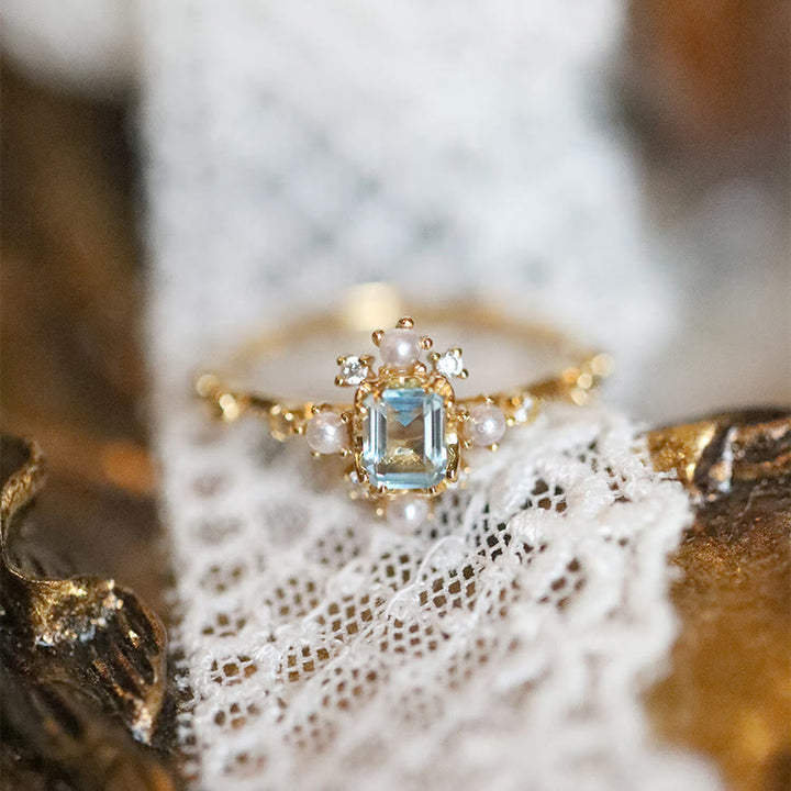 Bague de luxe en argent sterling S925 avec perle d'aigue-marine Olivenorma