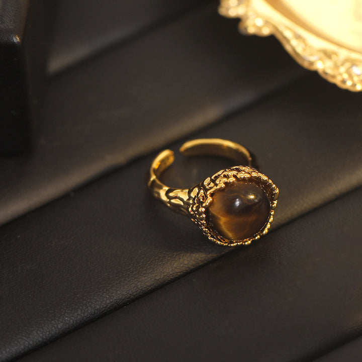 Bague ouverte vintage en pierre naturelle d'œil de tigre Olivenorma