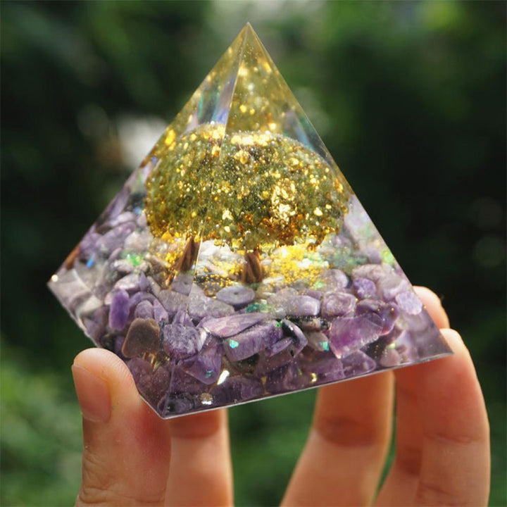 Pyramide d'orgone Olivenorma Arbre de l'Harmonie-Charoïte et Péridot - image 3