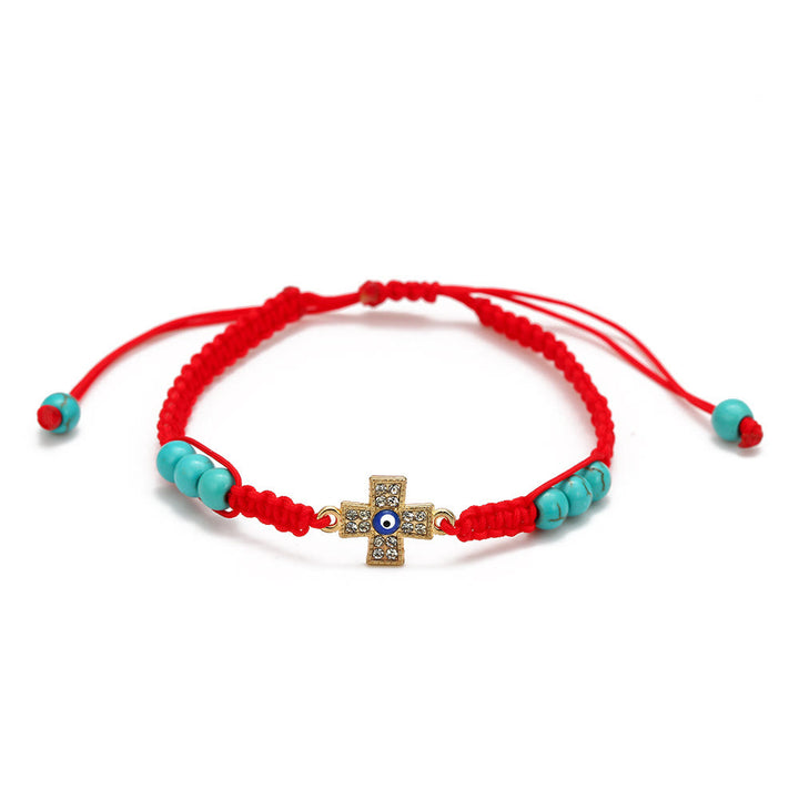 Bracelet tressé ajustable Olivenorma en zircon blanc turquoise contre le mauvais œil