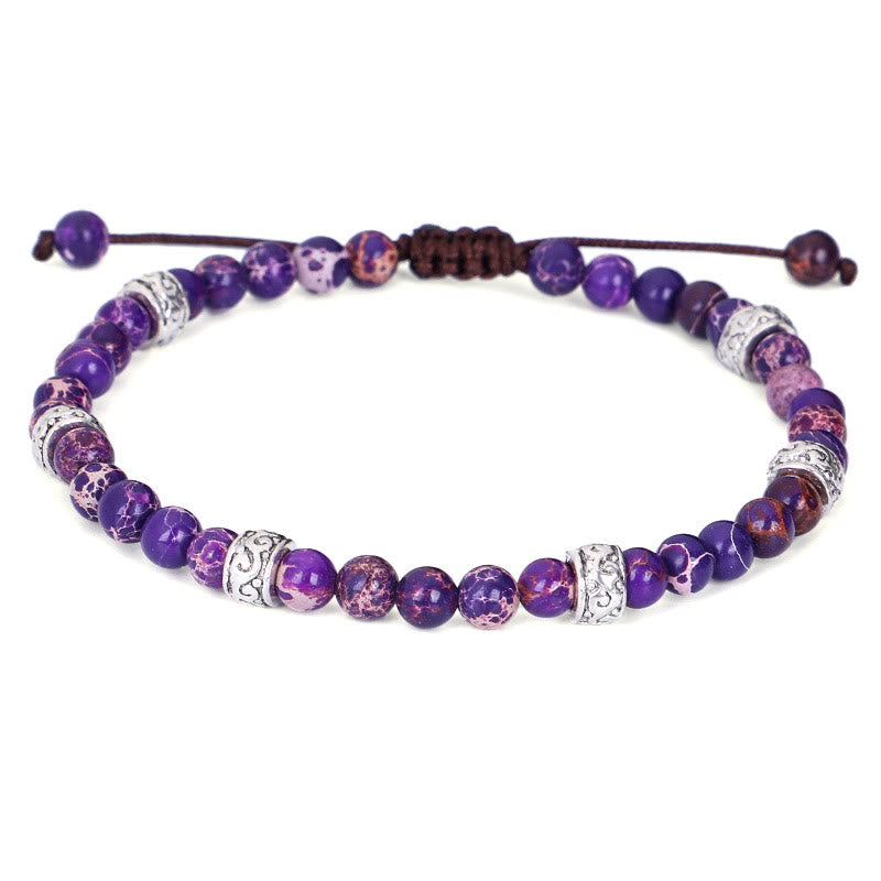 Bracelet tressé en perles de pierre impériale multicolore naturelle Olivenorma 