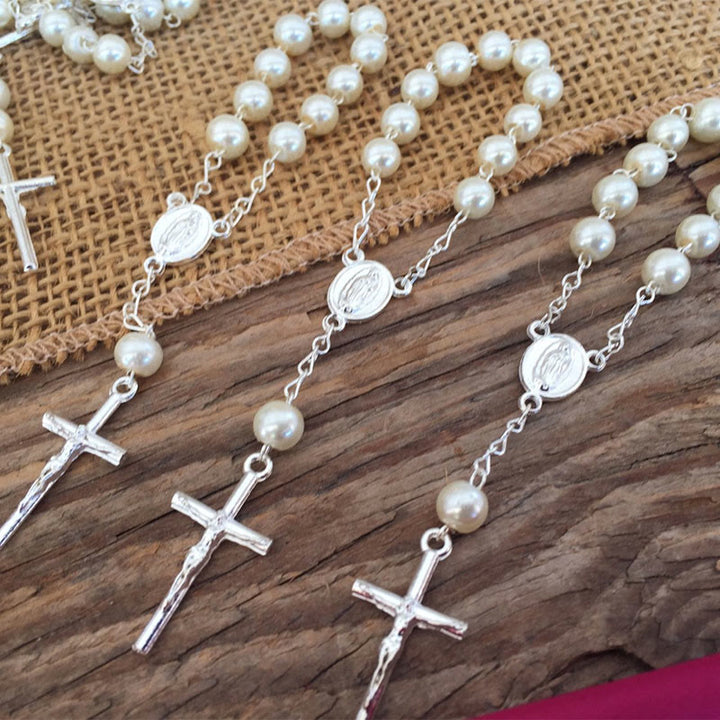Bracelet chapelet en perles avec croix de la Vierge Marie Olivenorma