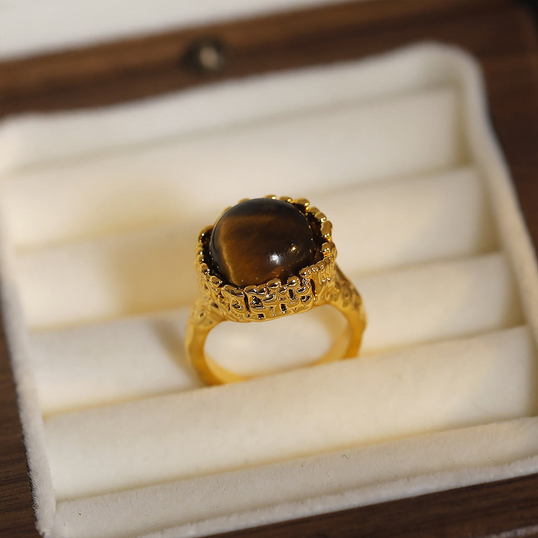 Bague ouverte vintage en pierre naturelle d'œil de tigre Olivenorma