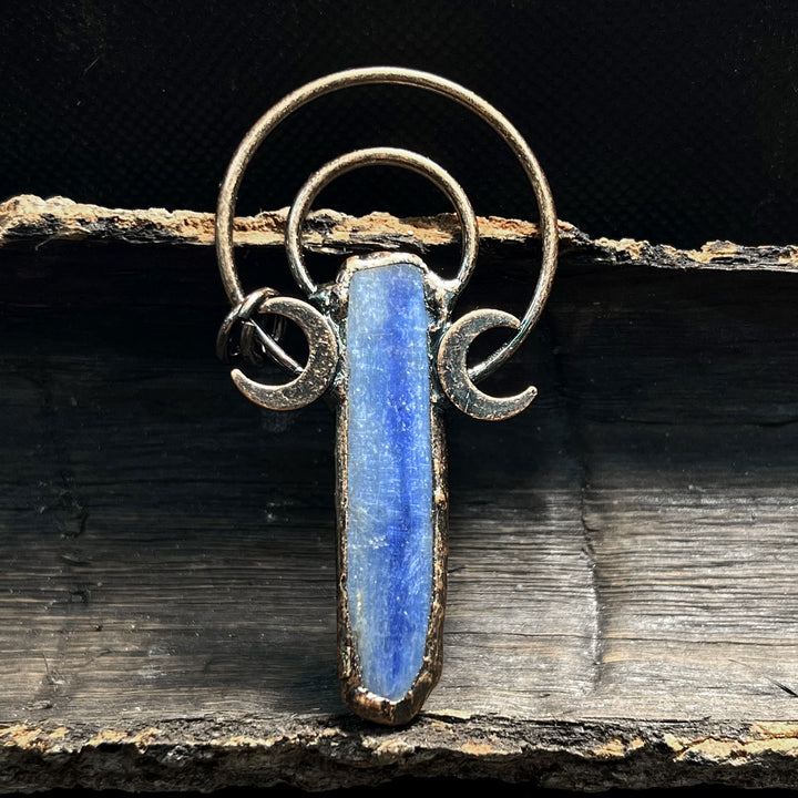 Collier pendentif double lune en cuivre et cyanite Olivenorma