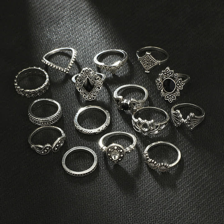 Ensemble de bagues Olivenorma Vintage Obsidian 15 pièces