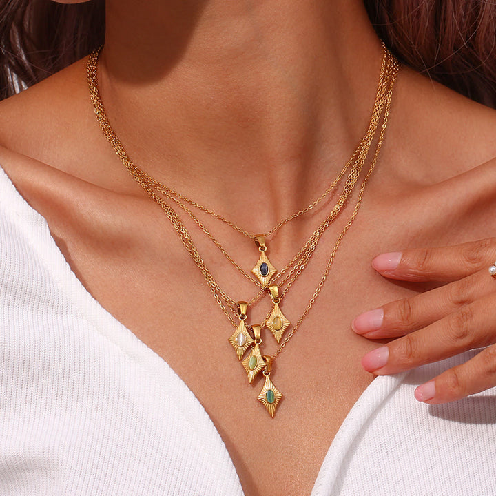 Collier pendentif en acier inoxydable avec œil de chat Olivenorma