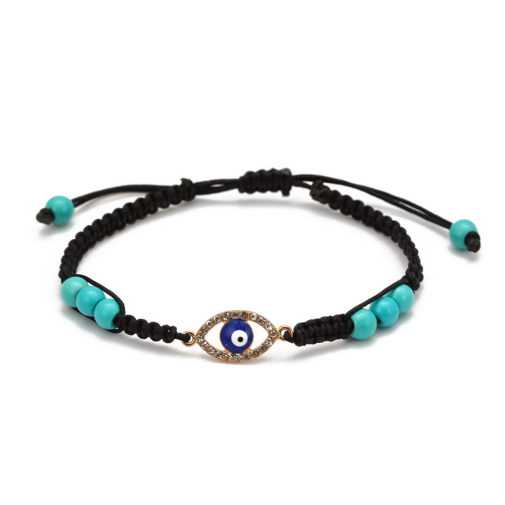 Bracelet tressé ajustable Olivenorma en zircon blanc turquoise contre le mauvais œil