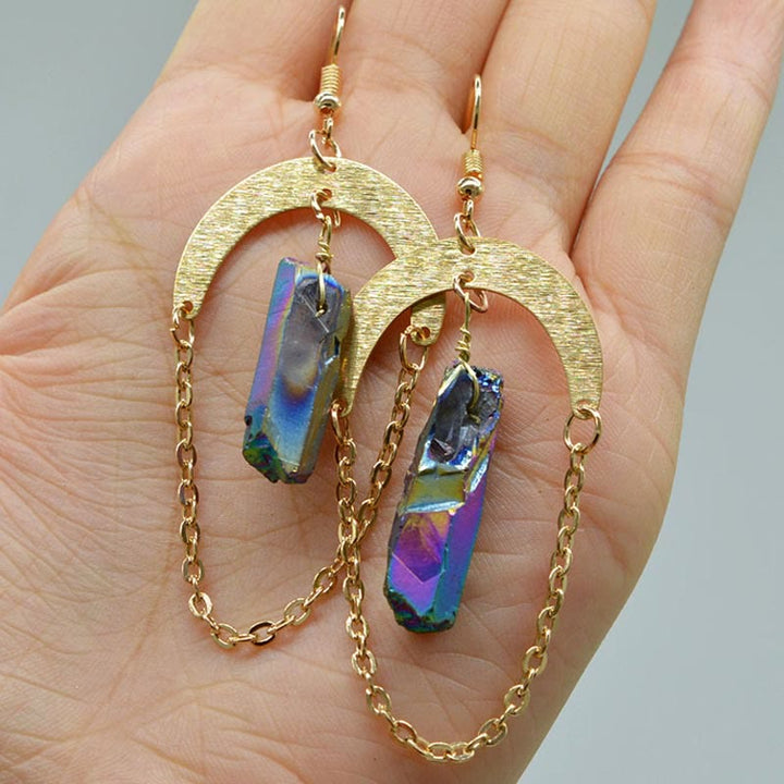Boucles d'oreilles en cristal naturel avec champignons lune et étoile Olivenorma