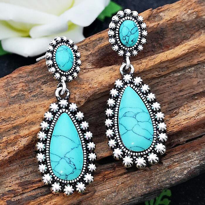 Boucles d'oreilles en argent turquoise en forme de larme Olivenorma