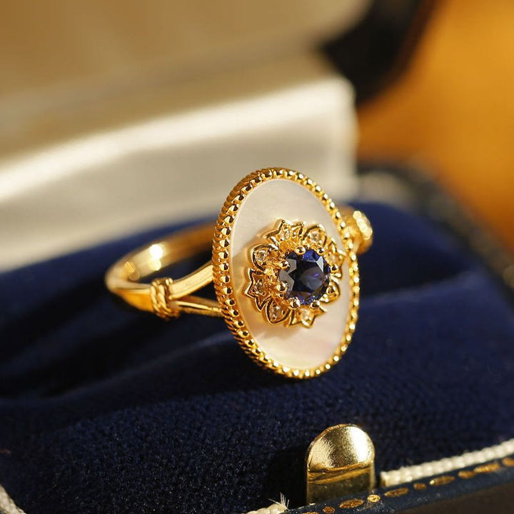 Bague ajustable Olivenorma en nacre et saphir blanc et zircon