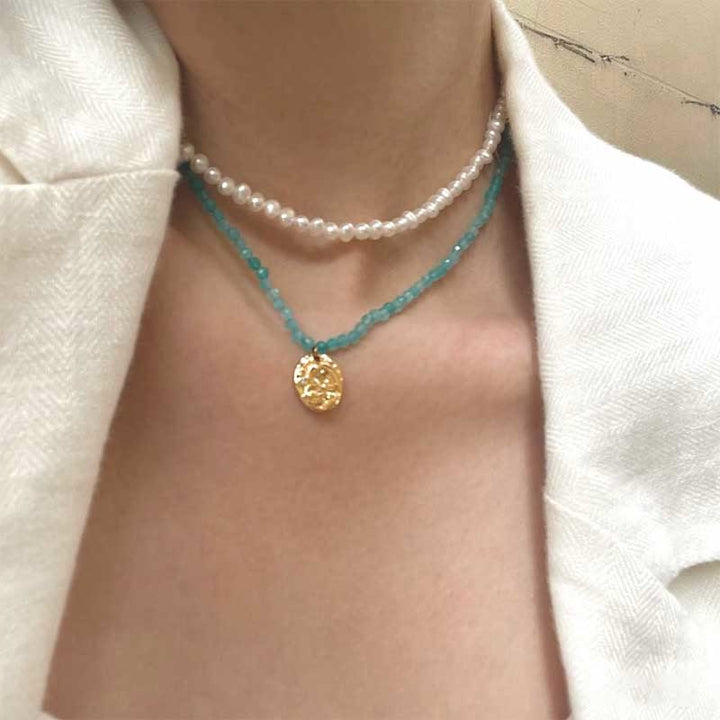 Collier avec pendentif en métal et cristal naturel Olivenorma