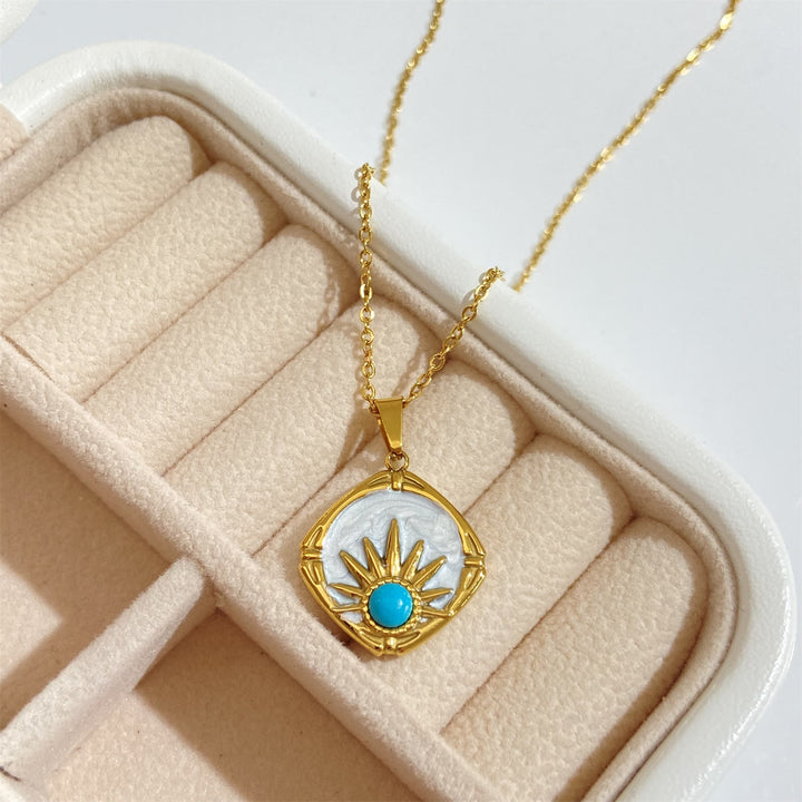 Collier avec pendentif soleil turquoise Olivenorma plaqué or 18 carats