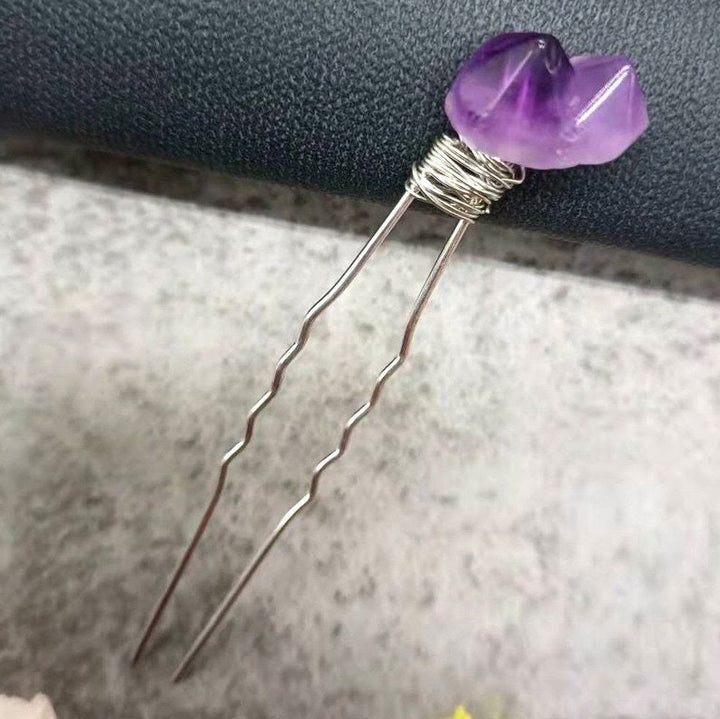 Épingle à cheveux en forme de fleur de quartz améthyste naturelle Olivenorma