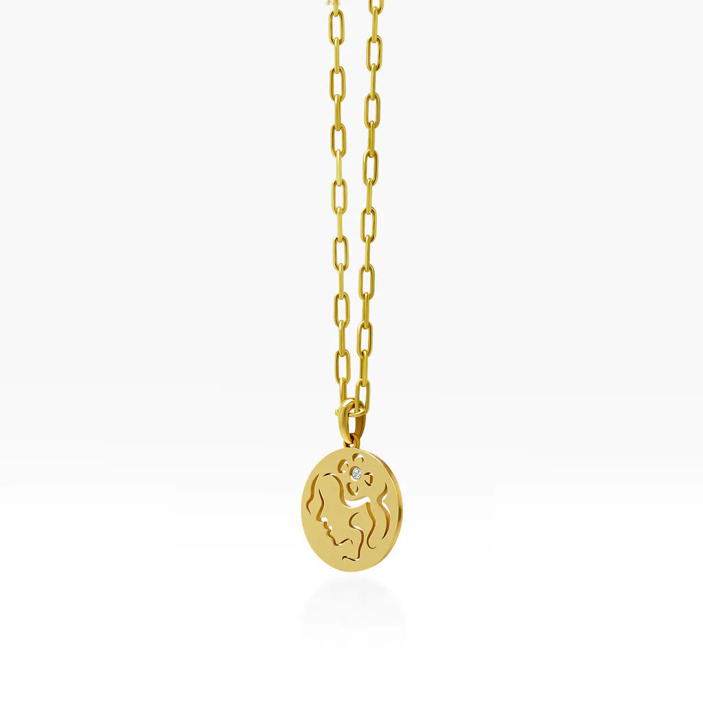 Collier en acier inoxydable avec cercle creux en zircon blanc et signe du zodiaque Olivenorma 