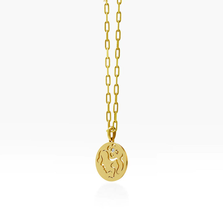 Collier en acier inoxydable avec cercle creux en zircon blanc et signe du zodiaque Olivenorma 