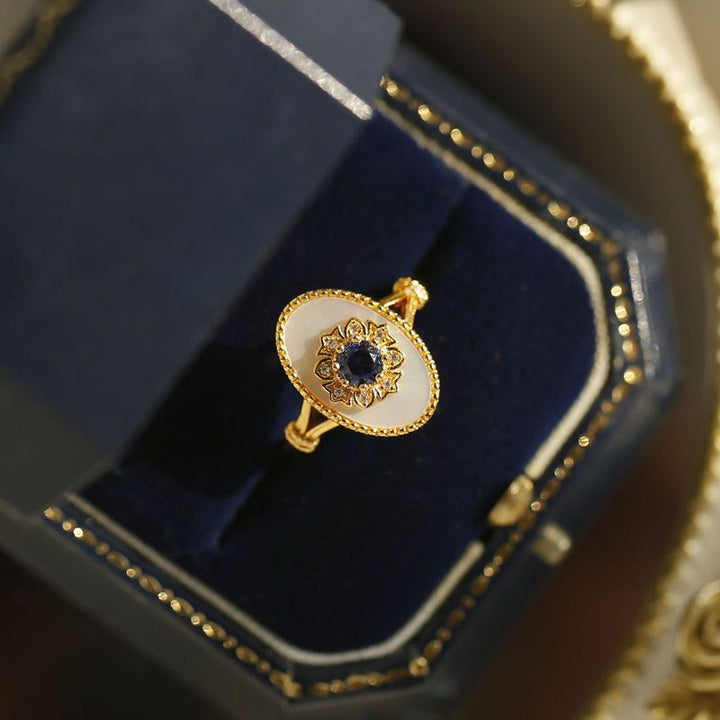 Bague ajustable Olivenorma en nacre et saphir blanc et zircon