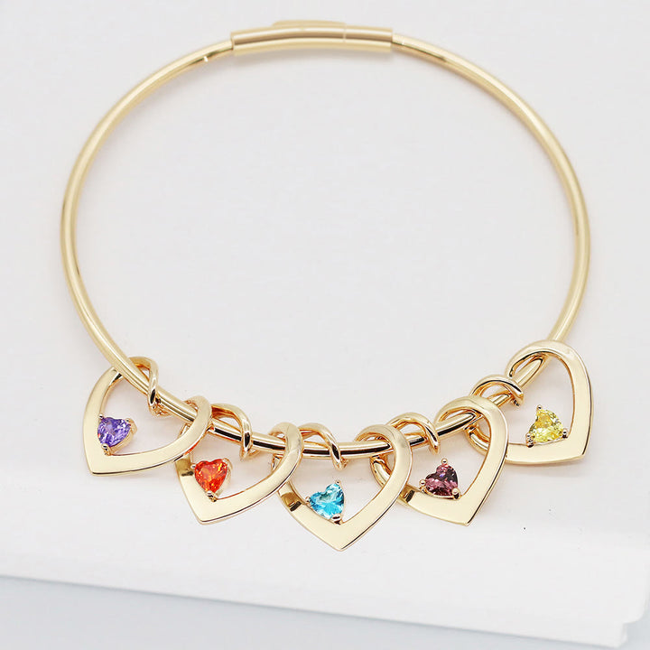 Bracelet chaîne à breloques en forme de cœur avec pierre de naissance et nom personnalisé Olivenorma