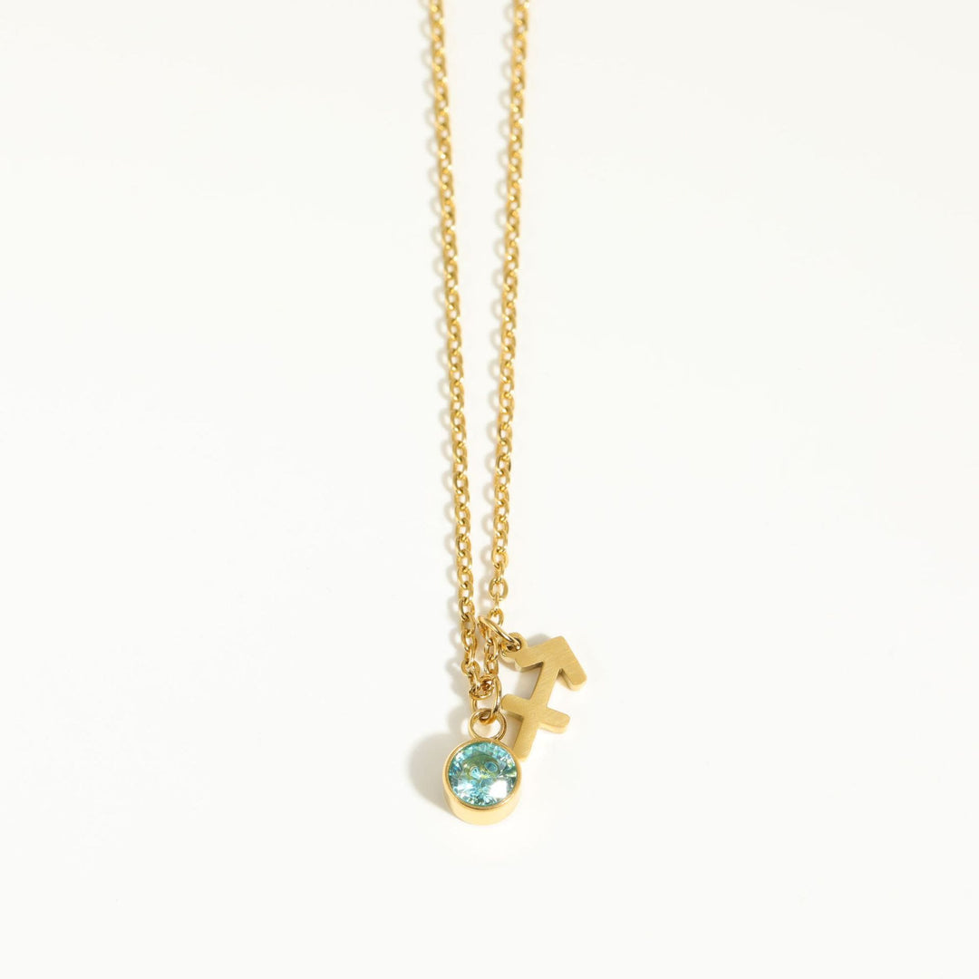 Collier en acier inoxydable avec pierre de naissance et runes du zodiaque Olivenorma