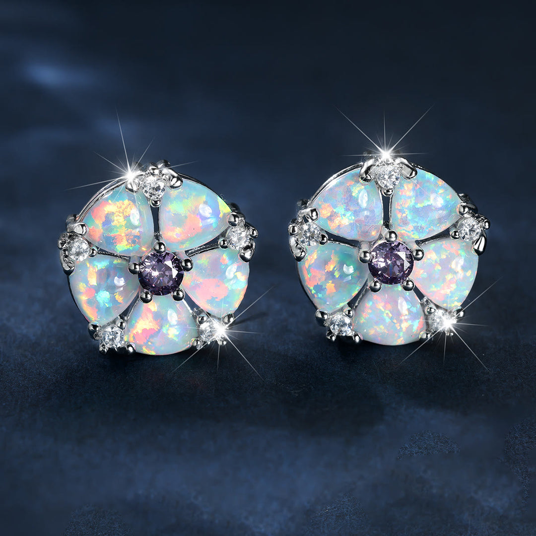 Boucles d'oreilles en forme de fleur d'opale Olivenorma - Opale blanche et zircon violet - image 12