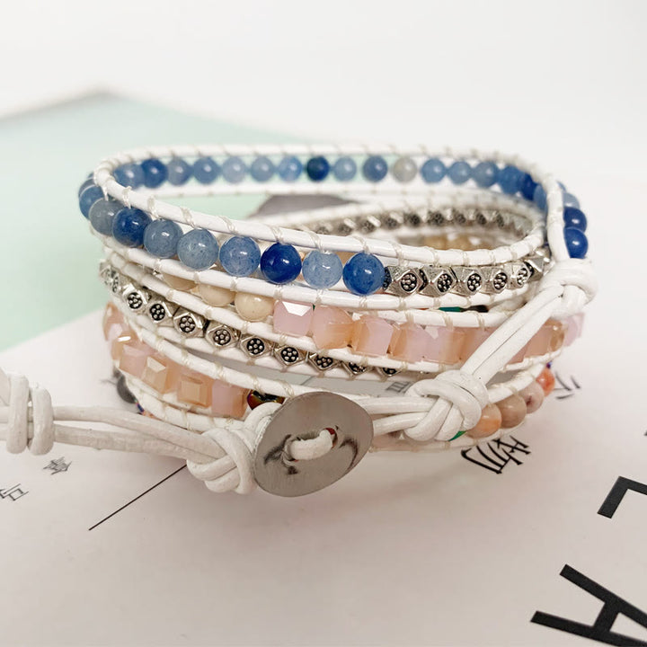 Bracelet enroulé fait main en quartz rose et cyanite de style bohème Olivenorma 