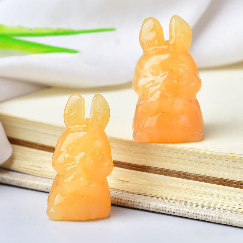 Décoration en pierre précieuse sculptée en forme de lapin et carotte en cristal naturel Olivenorma 