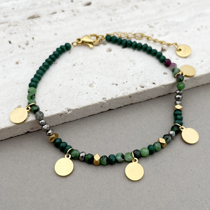 Bracelet à breloques en forme de disque en titane avec perles en pierre naturelle Olivenorma