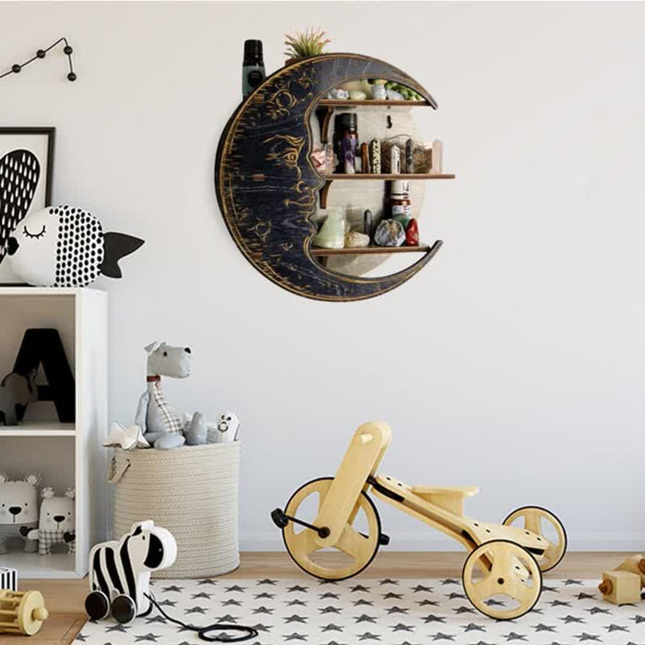 Etagère en cristal en bois avec visage en croissant de lune Olivenorma