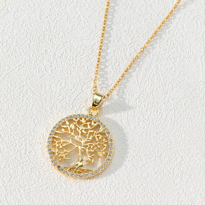 Collier pendentif clavicule arbre de vie rond creux en zircon Olivenorma