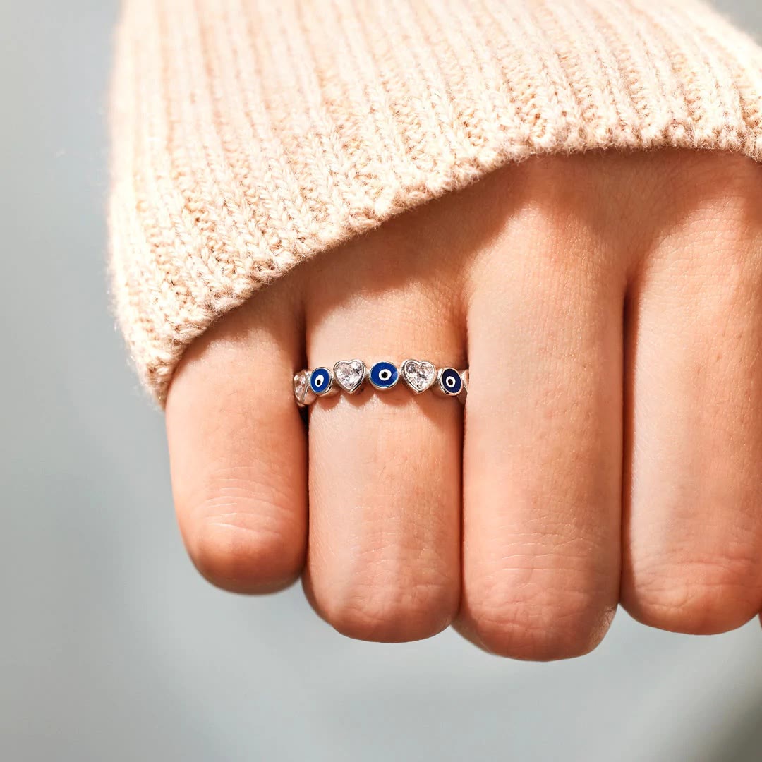 Bague Olivenorma en argent sterling S925 avec zircon blanc et cœur mauvais œil - image 2