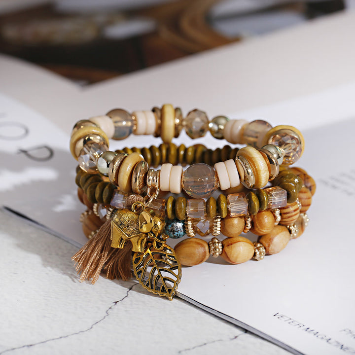 Ensemble de bracelets à pampilles et pendentifs en forme de feuille d'éléphant de Bohême Olivenorma