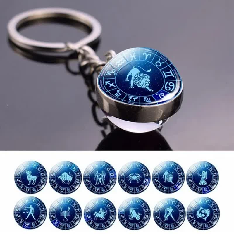 Porte-clés en verre avec 12 étoiles de protection du zodiaque
