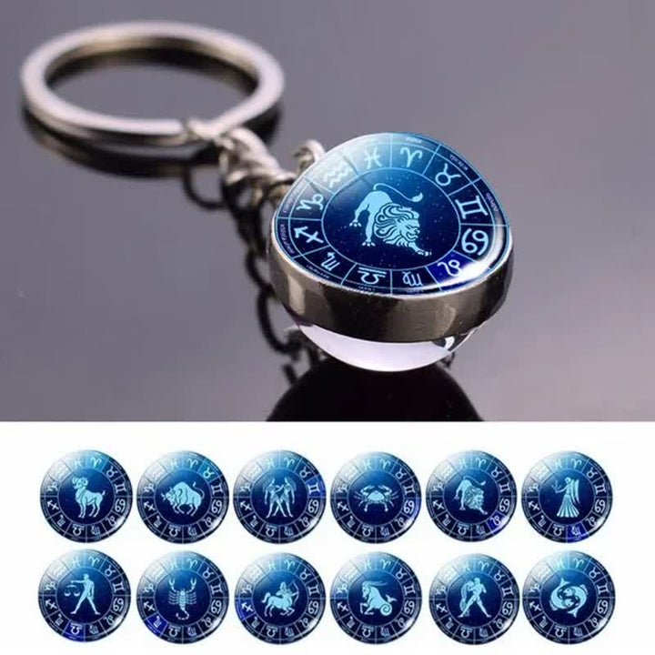 Porte-clés en verre avec 12 étoiles de protection du zodiaque