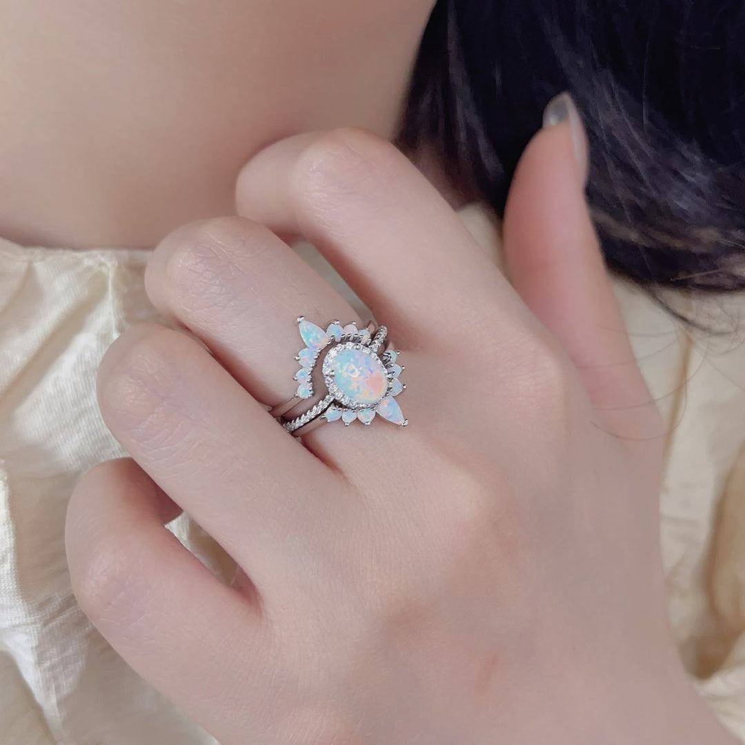 Bague multicouche en argent sterling S925 avec opale ovale Olivenorma