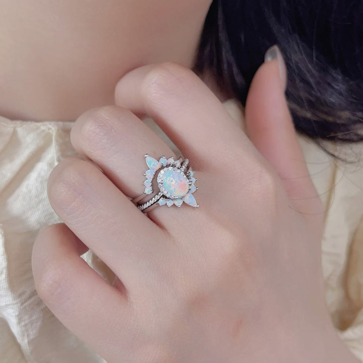 Bague multicouche en argent sterling S925 avec opale ovale Olivenorma