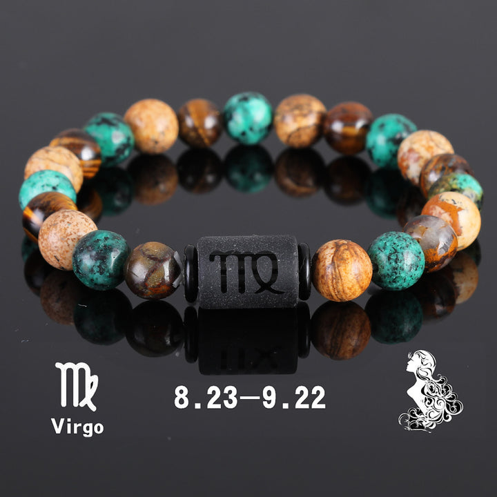 Bracelet pendentif en perles de bronze et œil de tigre avec zodiaque Olivenorma