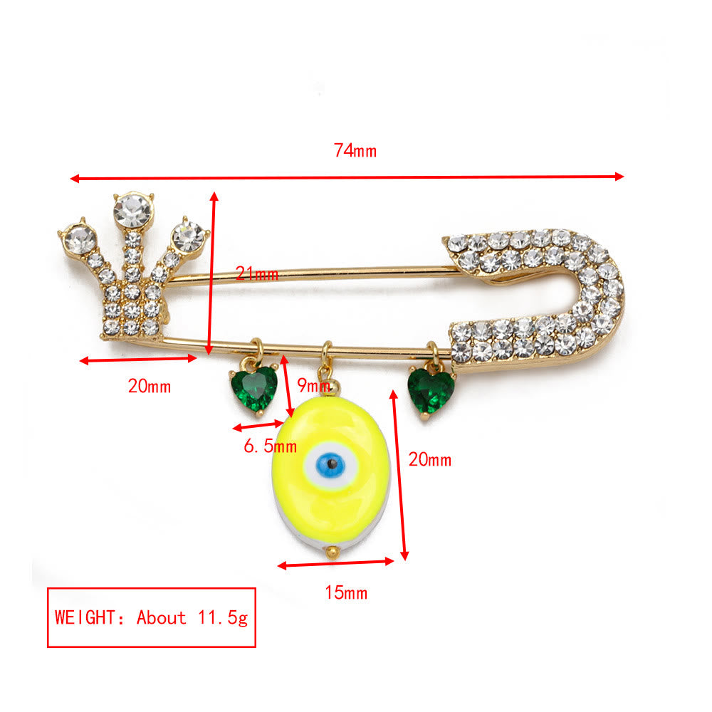 Broche en forme de cœur avec mauvais œil en zircon blanc Olivenorma 
