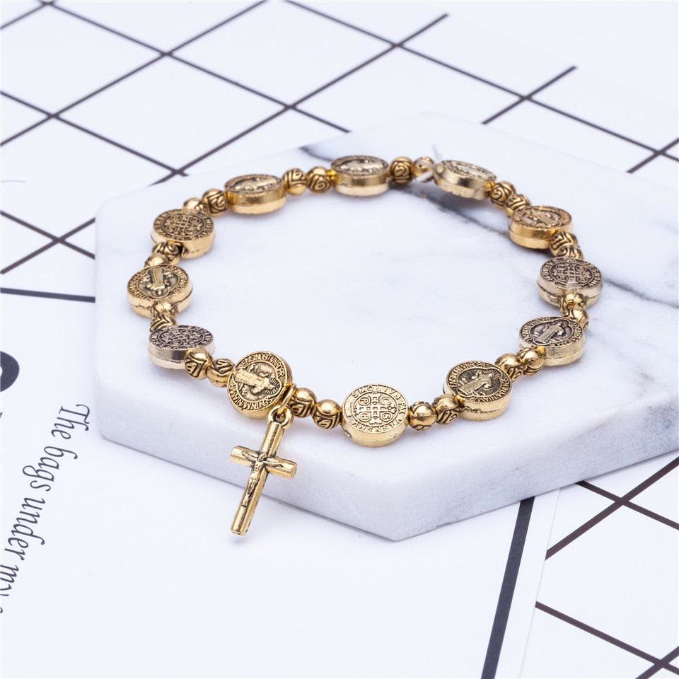 Bracelet Croix Chrétienne Jésus Couleur Argent Doré Olivenorma 