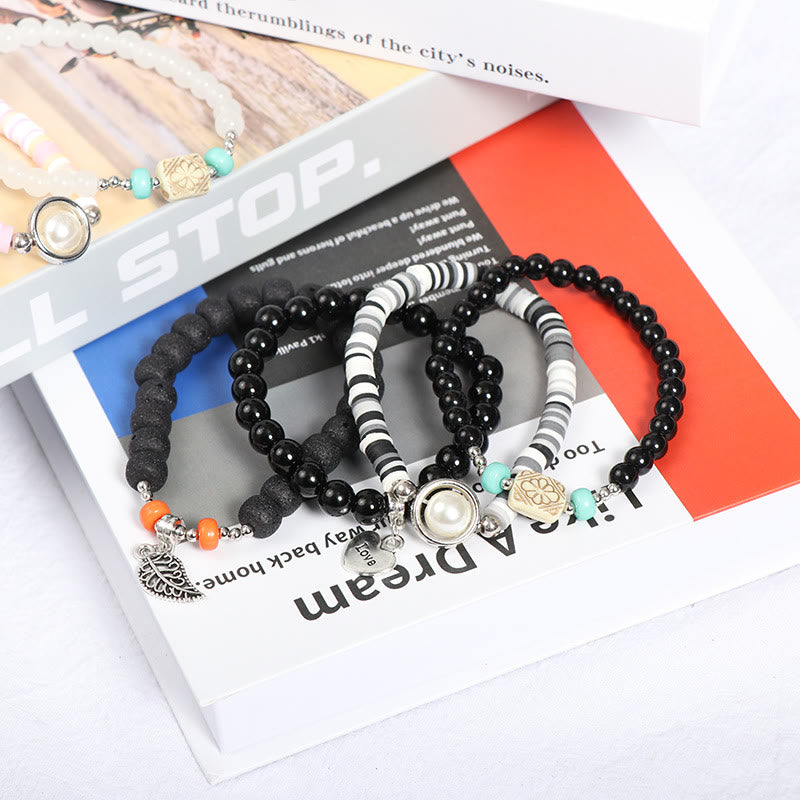 Ensemble de bracelets à breloques en forme de cœur et de feuille Olivenorma 