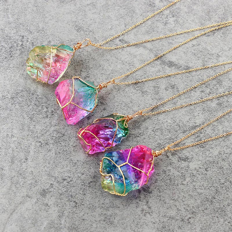 Collier vintage en fluorite avec pierres précieuses Olivenorma