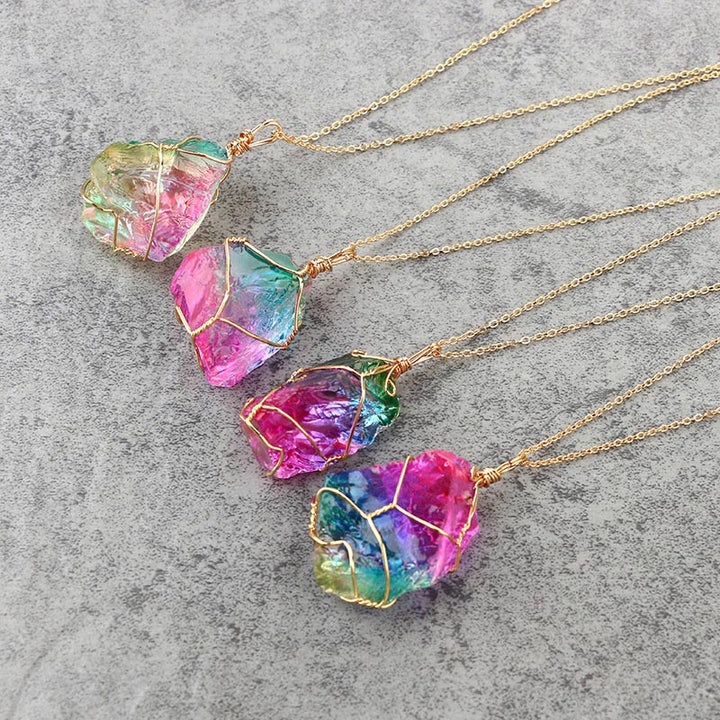 Collier vintage en fluorite avec pierres précieuses Olivenorma