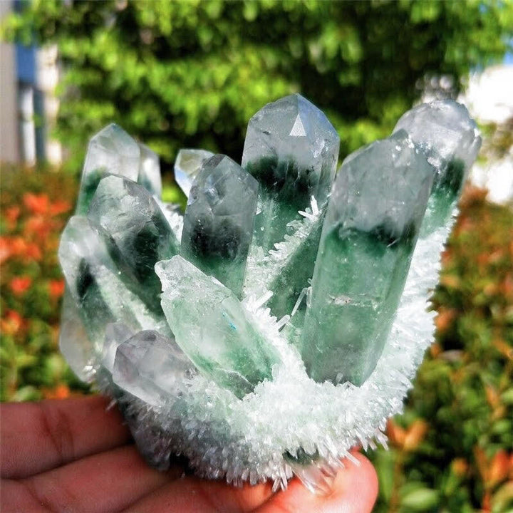 Olivenorma Magnifique décoration en quartz fantôme vert curatif