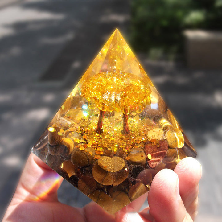 Pyramide d'orgone d'arbre de vie en citrine œil de tigre Olivenorma
